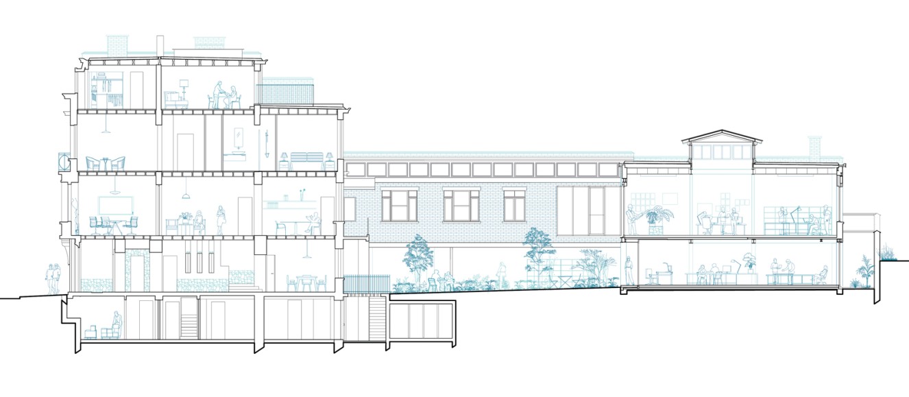 Renovation of the former fashion house into housing units and Maison MDW